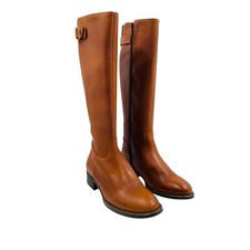 ELODIE Femme Marron Cuir Hauteur Genou Bottes Fermeture Éclair Côté Taille Eu 37