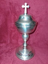 ANCIEN CIBOIRE METAL ARGENTÉ ET COUP EN VERMEIL/XIXème/H.25cm,DIAM.COUPE 9,5 cm