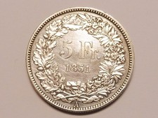 SPLENDIDE et Très RARE   SUISSE 5 Francs 1851 A