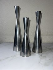 Set of 3 Vintage IKEA Erika Pekkari Silver Candlestick Holders 1990s Gota Series