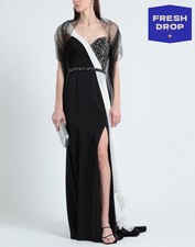 RRP€551 IMPERO COUTURE Maxi Dress IT44 US8 UK12 L Black Rhinestones Scarf