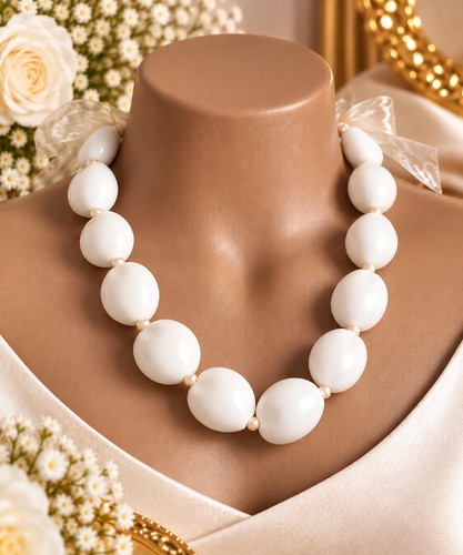 Collier perles ovales blanches