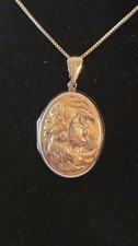 1960s Vintage Cameo oval locket pendant necklace sterling silver