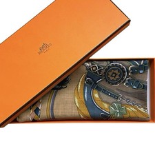 Hermes Cashmere Silk Scarf Harnais de Coeur Gavroche 42 Horse Brown Multicolor