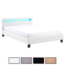 Lit double avec sommier 140x190cm tête de lit avec LED intégrées en tissu