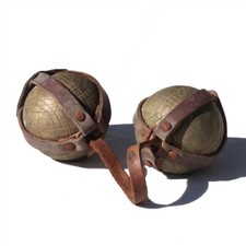 Antique pair of Lyon balls / bronze long set + leather strap