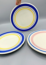 3 vintage dessert plates stripes blue, yellow, pink ceramic DALIA Italy ⌀21cm