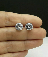 6 Ct Round Cut  VVS1/D GRA Certified Moissanite Stud Earrings 14k White Gold 9mm