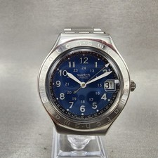 Swatch Irony Happy Joe Watch Men 37mm Blue Dial Steel Date Round New Battery AB1