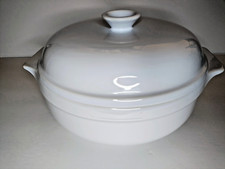 Vintage Emile Henry White 10.5" Casserole/ Dutch Oven w/Lid #8440 Made In France