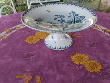 Compotier Porcelaine Opaque Gien Modèle Fuchsia Décor Floral Insecte Bleu 700G