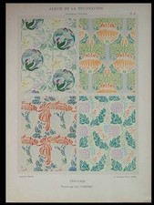 TENTURES ART NOUVEAU -1901- LITHOGRAPHIE, LEO CARRIERE, FLEURS, OISEAUX