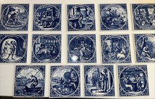 VTG LOT of 14 Handmade DELFT LUYKEN Holland Hand painted 6x6” Blue & White TILES