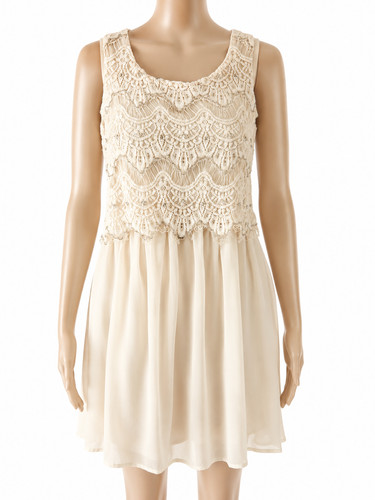 Robe dentelle voile crème - dentelle,