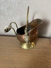 Antique Small Copper Cauldron Charcoal Bucket Earthenware Handles & Lion Head