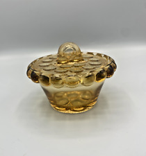 Vintage 1950s Glass Candy Box, Candy Jar Amber Color Round Patterns Lid