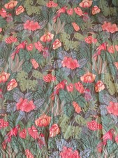 Deux Rideaux Coton 1980 230x180 Fleurs Oiseaux 