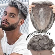 Hommes Toupet Cheveux Humains Pièce Durable Peau Fine PU Perruque de Rechange FR