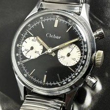 Clebar 60s Vintage Reverse Panda Chronograph Watch Swiss Landeron 248 36mm NICE!
