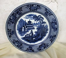 Petrus Regout Maastricht Holland Plate Delhi  Blue White Eastern Landscape HTF