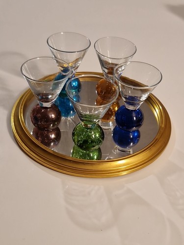 Plateau doré 5 verres - plateau,