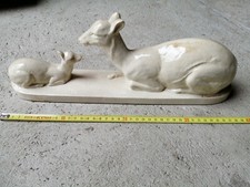 VIT BICHE FAON en céramique craquelée ART DECO  Signée L FONTINELLE sur terrasse