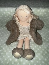 Trousselier Cloth Rag Doll Plush  Pastel Pink Hair Faux Fur Coat