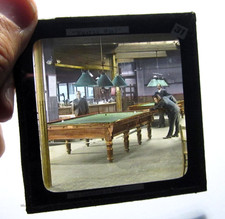 Rare snooker billards players antique photo magic lantern slide #687
