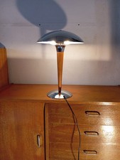 LAMPE DE BUREAU PAQUEBOT OU CHAMPIGNON Chrome et bois 