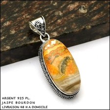 Pendentif Jaspe Bourdon Argent Sterling 925 Pierre Semi Précieuse Livraison 48 H