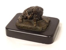 19th Century Chien Bronze Black Marble Cushion Paper Clipper Sculpture
