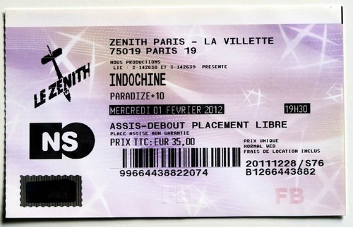 Indochine billet ticket - ticket, stub
