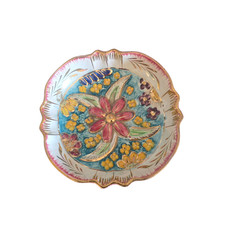 Vintage Bequet Quaregnon Hand Painted Floral Scalloped Bowl Gilt Turquoise Gold