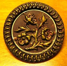 Antique Red Mercury Stamped Metal Poppy Flowers BUTTON CIRCA 1900 34mm
