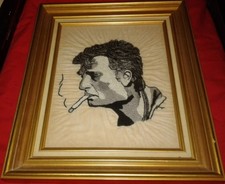 JOHNNY HALLYDAY INTROUVABLE CADRE AVEC BRODERIE SUR SOIE VINTAGE