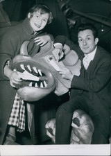 Author Dominique Nohain signing his book "Girouette", 1954, Vintage silver prin