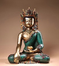 13.7'' Dynasty Pure Bronze Gold Painting Inlay Gem Medicine Buddha Statue