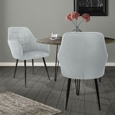 Lot de 2 chaises salle à manger aspect velours fauteuil rétro salon cuisine gris
