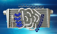 Aluminum Intercooler Universal 31"x12"x3" + 3" Aluminum piping + BLUE hose kit