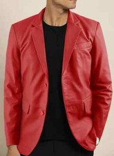 Blazer En Cuir Rouge Pour Homme 100% Pur Agneau Vêtement De Mariage Décontracté