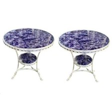Pair of Amethyst Inlay Round Two Tier Gueridon Paw Feet Table