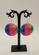 BOUCLES D'OREILLES THEME DISCO BOULE A FACETTE MULTICOLORE  ! NEUF