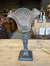 Ancienne lampe en étain avec Fleur en verre, non électrifiée, 25 cm