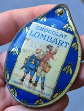 RARE Chocolate LOMBART Lithographed Sheet Metal Pocket Mirror 7.5x5cm