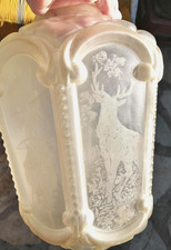 ancien globe plafonnier lustre décor de chasse et cerf en verre givré