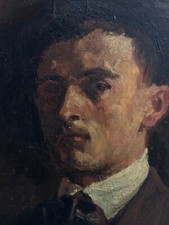 Tableau ancien Portrait Autoportrait de peintre signé LACROIX  art nouveau 1907
