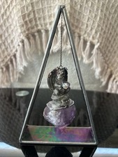 Swinging Pewter Amethyst Crystal Rainbow Crystal Balls Red Eyes Dragon Figurine