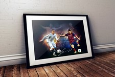 Cristiano Ronaldo VS Lionel Messi Dual Autographed Poster Print. Perfect Gift