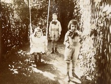 Kids Wood Swing c1900 Vintage Amateur Stereo Photo Citrate