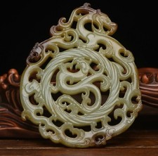 3.2 "Ancien Jade Hetian Sculpture Dragon Phoenix Yu Bi Pendentif Amulet